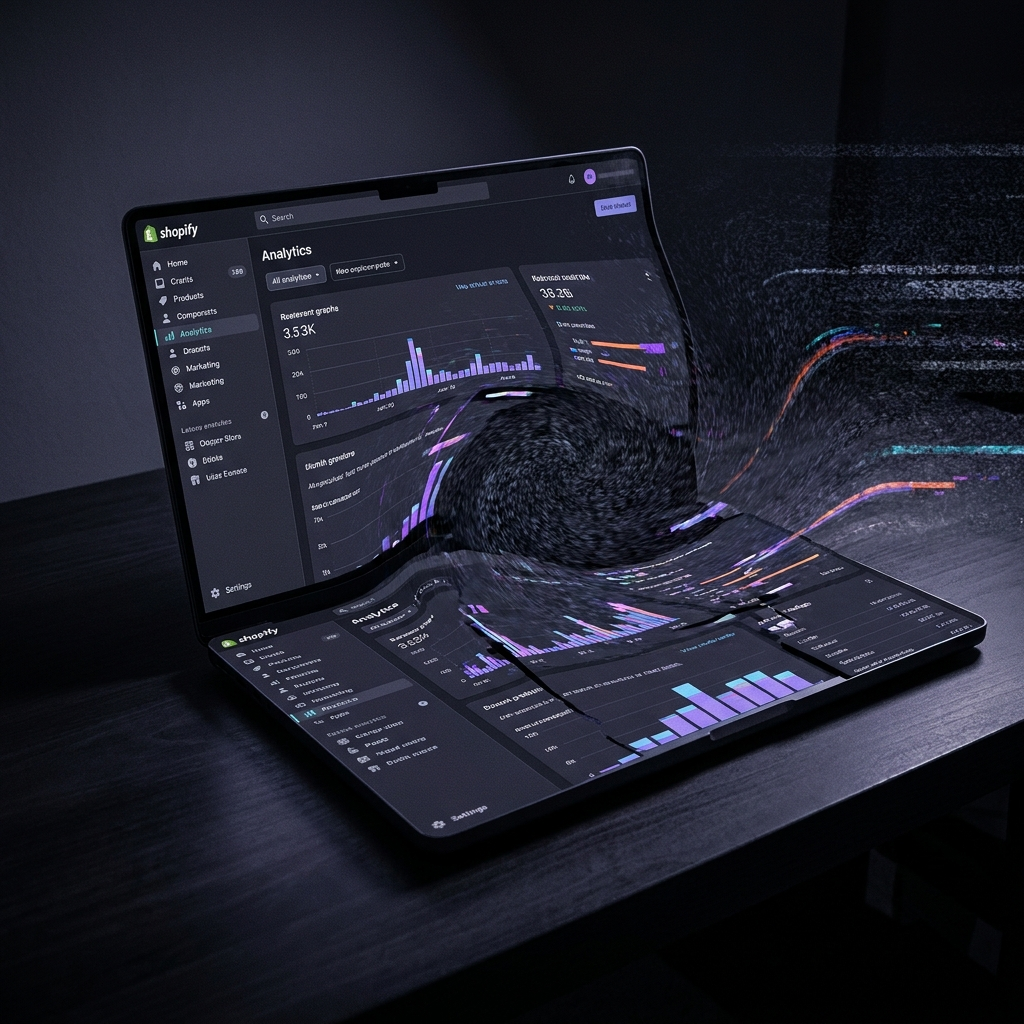 Fragmented analytics dashboard dissolving into static, representing subscription churn data bleeding into uncertainty